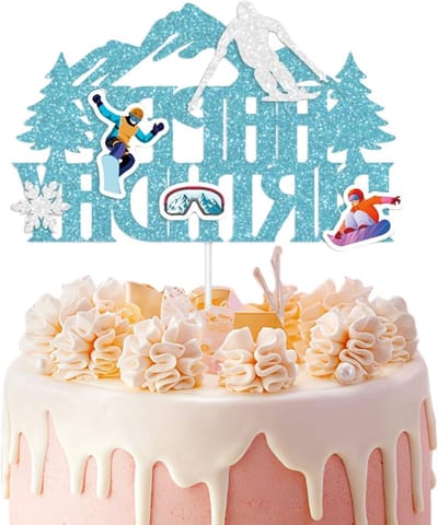 Winterse Skireis Taarttopper - Feestelijke Decoratie voor Verjaardagsfeest - Ski-Thema Cakeversiering voor Sportliefhebbers en Kinderen
