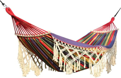 Katoenen Hangmat - Dubbele Hangmat - Ontspannen Buiten - Handgewerkte Knoop - 200x150cm - Kleur A