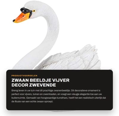 Dailygoods- Beeldje Zwaan - Tuindecoratie - Vijverdecoratie - Kunsthars - 19 cm - Levensecht uiterlijk