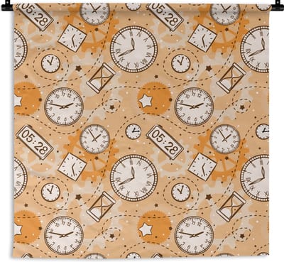 Wandkleed - Wanddoek - Patronen - Klok - Zandloper - 180x180 cm - Wandtapijt
