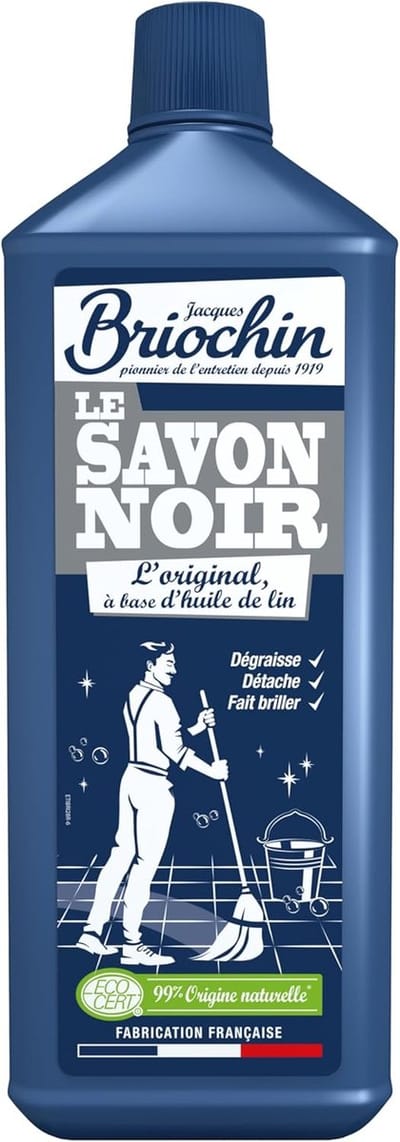 Jacques Briochin Vloeibare zwarte zeep met lijnolie – Multifunctioneel – Reinigt, voedt, beschermt en laat glanzen – 99% natuurlijke ingrediënten – Recyclebare fles – Gemaakt in Frankrijk – 1 L