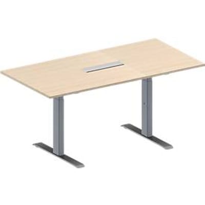 Schäfer Shop Genius Vergadertafel MODENA FLEX, in hoogte verstelbaar, 6-voudige contactdoos, rechthoekige vorm, T-poot rechthoekige buis, B 1600 x D 800 mm, esdoornpatroon