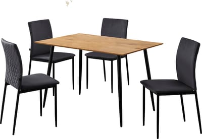Eetset - 120 cm Tafel - Eiken/Antraciet Fluweel