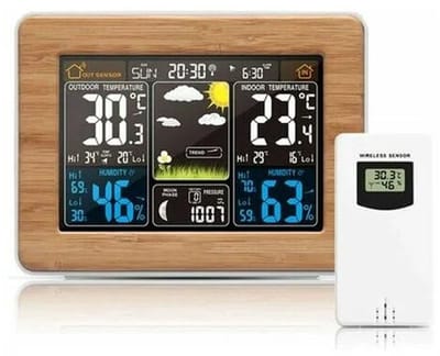GELLDG Draadloos binnen- en buitenweerstation - Digitale thermometer - Weerstation voor thuis met display - Nauwkeurige thermo-hygrometer - Met weersvoorspelling en atoomklok - Khaki