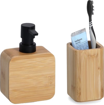 Zeller badkamer accessoires set 2-delig - bamboe hout - luxe kwaliteit