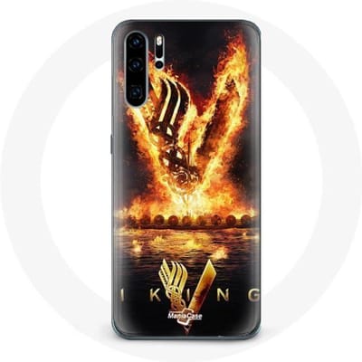 Hoesje voor Huawei P30 Vikings Series Seizoen 6 logo V Sword of Fire Zwarte achtergrond