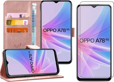 Hoesje geschikt voor Oppo A58 5G / A78 5G - Screenprotector Glas - Portemonnee Book Case Rosegoud