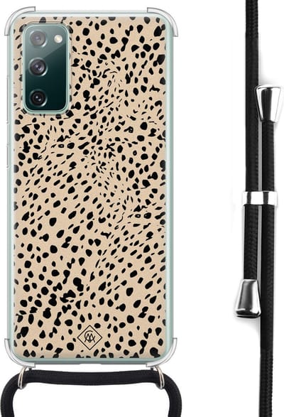 Casimoda® hoesje met koord - Geschikt voor Samsung S20 FE - Stippen bruin abstract - Afneembaar koord - Siliconen/TPU - Bruin/beige