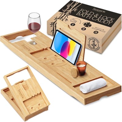 Verstelbare Bamboe Badplank met Antislip – Multifunctionele Badkuiptafel voor Organisatie