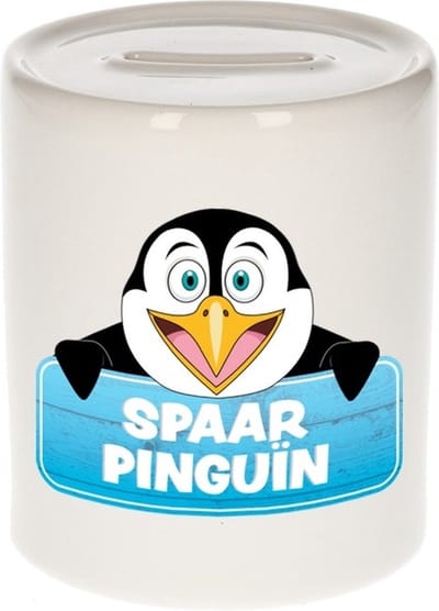 Kinder spaarpot met spaar pinguin opdruk - keramiek - pinguins spaarpotten