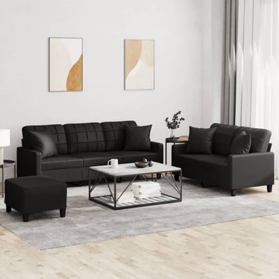 vidaXL - 3-delige - Loungeset - met - kussens - kunstleer - zwart