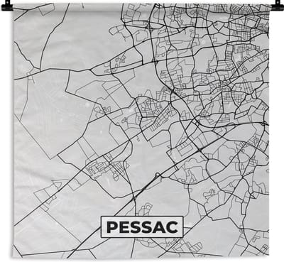 Wandkleed - Wanddoek - Frankrijk - Pessac - Stadskaart - Plattegrond - Kaart - 180x180 cm - Wandtapijt