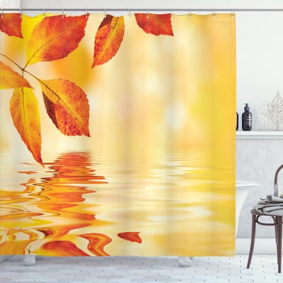 New Bed, Oranje Bladeren bij het uitzicht op de zon Douchegordijn Badkamer Decor Set met Haakjes, 175 cm B 220 cm L