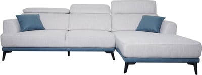 Sofa MCW-G44, hoekbank L-vorm 3-zits, ligvlak Nosagvering pocketvering kern verstelbaar 277cm ~ rechts, lichtgrijs