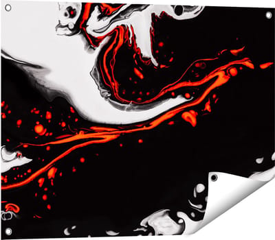 Gards Tuinposter Abstracte Kunst - Zwart en Wit met Rood - 80x60 cm - Tuindoek - Tuindecoratie - Wanddecoratie buiten - Tuinschilderij