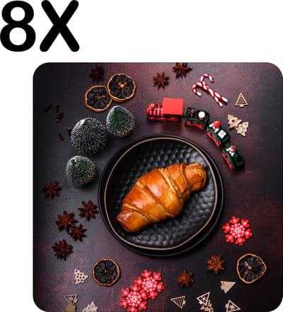 Luxe Placemat - Feestelijk Kerst Ontbijt - Set van 8 Placemats - 50x50 cm - 2 mm dik Vinyl - Anti Slip - Afneembaar