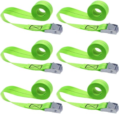 6 stuks spanbanden met klemslot, bagageriem, bevestigingsriem voor motorfiets, fietsendrager, extreem robuust, 2,5 cm x 1 m (groen)