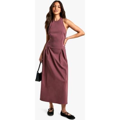 boohoo Dames Bengaline Halter Neck Midaxi Skater Jurk | Mauve | Maat: 36