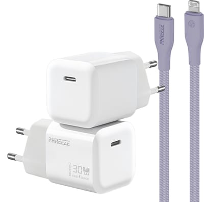 30w snellader met kabel geschikt voor iPhone en iPad met Lightning poort - Usb C adapter set