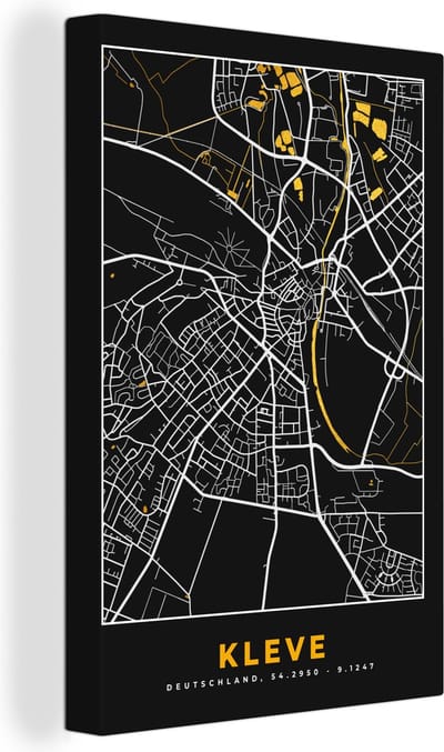 Canvas Schilderij Kaart – Plattegrond – Stadskaart – Kleve – Duitsland – Goud - 20x30 cm - Wanddecoratie