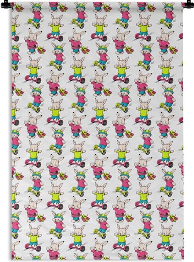 Wandkleed - Wanddoek - School - Konijnen - Dieren - Kinderen - Patronen - 120x180 cm - Wandtapijt