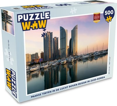 Puzzel Paarse tinten in de lucht boven Busan in Zuid-Korea - Legpuzzel - Puzzel 500 stukjes