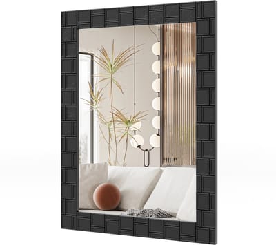 COSTWAY 80 x 60 cm wandspiegel van rubberhout met massief houten frame, badkamerspiegel verticale en horizontale ophanging, rechthoekige make-upspiegel voor woonkamer, badkamer, entrée