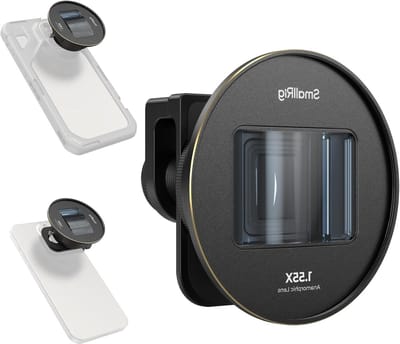Anamorphic Lens 1.55x voor Smartphone, 2.76:1 Widescreen Cinematische Lens met Blauwe Flare, Geschikt voor T-mount Telefoonhouder en iPhone/Samsung