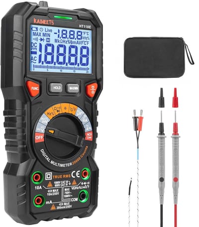 Digitale Multimeter TRMS 20000 Tellen met LED-Klemmengids - Professioneel Meetapparaat voor Voltage, Stroom, Weerstand, Frequentie en Temperatuur