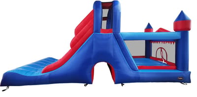 Avyna Springkussen Double Mega Slide 4-in-1 – Met Dubbele Glijbaan en Klimwand – Blauw/Rood – 620x240 cm – Inclusief Blower – Voor Thuisgebruik