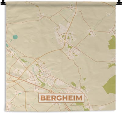 Wandkleed - Wanddoek - Plattegrond - Bergheim - Vintage - Kaart - Stadskaart - 180x180 cm - Wandtapijt