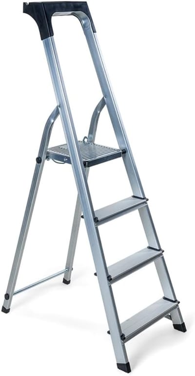 Huishoudtrap 4 Treden - Keukentrap - Inklapbaar - Antislip - Extra Stevig - Zilver