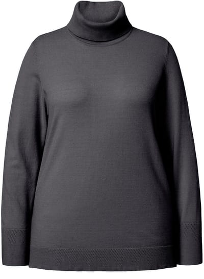 Ulla Popken - Dames - Coltrui brede geribbelde boorden lange mouw - Antraciet melange - Maat 42+
