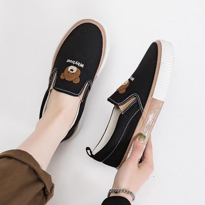 Berenschoenen Canvas Schoenen Dames Studenten Loafers Veelzijdige Luie Schoenen Flats One Pedal Board Schoenen 40 zwart