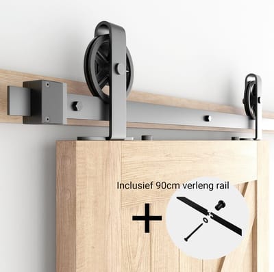 Barnwood Originals Spaakwiel Topmontage - Schuifdeursysteem - 290cm Rails - Complete set voor 1 deur - Zwart - Staal