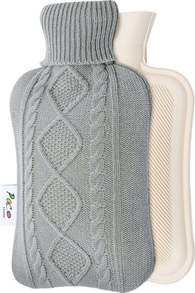 Paco Home Warmwaterkruik Hoes Fleece 2L Bedkruik Gebreide Hoes Kinderen Volwassenen Zacht