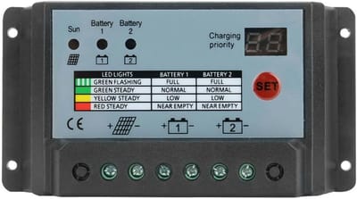 Zonnepaneel Laadregelaar - Acculader Dual - Energie Opladen - PWM Technologie - 20A - Grijs Wit