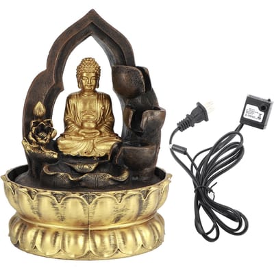 Fontaine de Table Éclairée par LED Ornements de Fontaine à Eau en Résine Statue de Bouddha Méditant Maison black