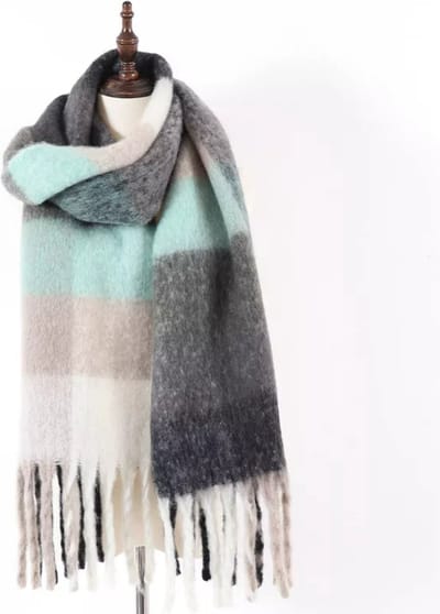 Oversized Geruite Sjaal Dames - Extra Zacht & Warm - Luxe Deken Sjaal met Franjes - Urban U - Black Mint