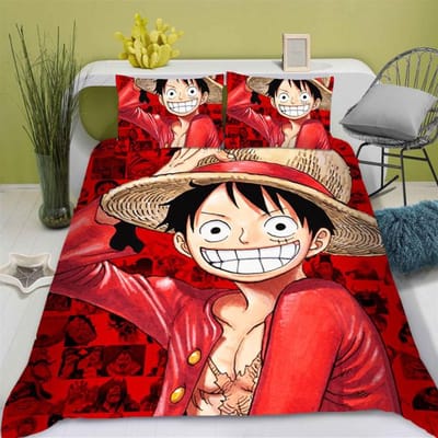 Anime Dekbedovertrek Set uit één stuk Dekbed Bedrukt Nika Luffy Gear Cartoon Twin Size Beddengoedsets Cadeaus 3-delige Set Woondecoratie EU Single 135x200cm