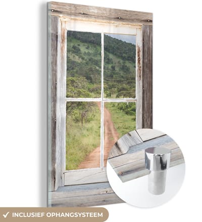 MuchoWow® Glasschilderij 40x60 cm - Schilderij acrylglas - Doorkijk - Hout - Afrika - Foto op glas - Schilderijen