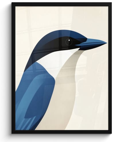 Poster in lijst - Fotolijst 50x70 cm - Posters - Illustratie - Blauw - Vogel - Posterlijst zwart - Decoratie - Wanddecoratie woonkamer - Muurdecoratie slaapkamer
