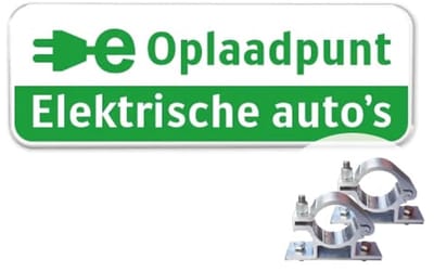 Bord Oplaadpunt - groen - Weerbestendig Aluminium - 40x15 cm - Bevestiging: Met paalbeugels Ø48mm