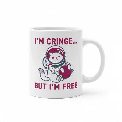 I’m Cringe But I’m Free Mok – Grappige Astronaut Kat Quote Koffiemok – 330 ml Keramische Mok Cadeau