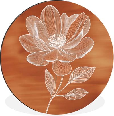 WallCircle - Wandcirkel - Muurcirkel - Bloem - Minimalistisch - Wit - Aluminium - Dibond - 60x60 cm - Binnen en Buiten