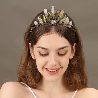 Couronne de mariée rétro en pierre naturelle, accessoire de cheveux, couronne haut de gamme luxueuse tissée à la main, accessoire de bandeau pour chignon de banquet