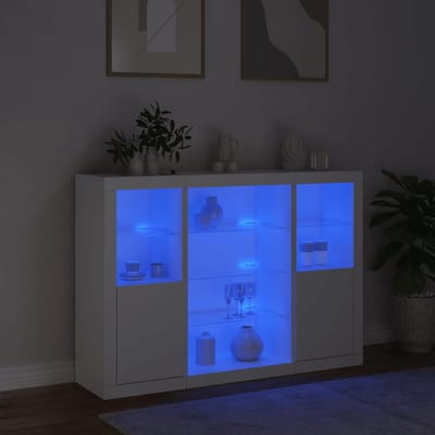 vidaXL - Dressoirs - met - LED-verlichting - 3 - st - bewerkt - hout - wit