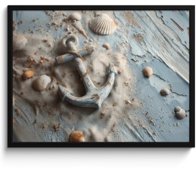 Poster in lijst - Fotolijst 80x60 cm - Posters - Anker - Hout - Schelpen - Zand - Posterlijst zwart - Decoratie - Wanddecoratie woonkamer - Muurdecoratie slaapkamer