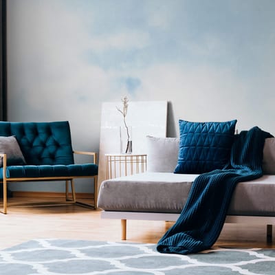 Fotobehang Profhome 382281-GU vliesbehang hardvinyl warmdruk in reliëf glad met wolken mat blauw wit 3,71 m x 2,8 m
