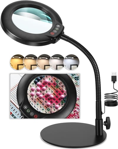 Unyqoos® Verstelbare LED-verlichte vergrootglaslamp met flexibele zwanenhals en standaard